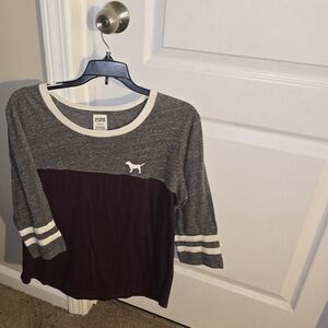 PINK Victoria's Secret Charcoal and Maroon Long Sleeve Top